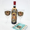 Подарък за кръстник вино с кристален бокал с Богородица