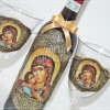 Подарък за кръстник вино с кристален бокал с Богородица